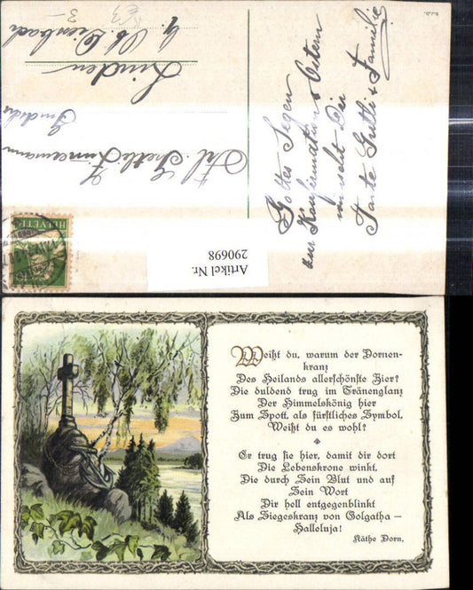 290698,Künstler Ak Weißt du warum der Dornenkranz Spruch Zitat v. Käthe Dorn Kreuz Religion