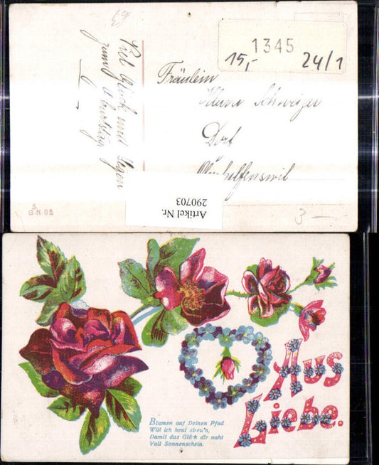 290703,Aus Liebe Blumen auf deinen Pfad Rosen Herz Vergissmeinnicht Spruch Zitat