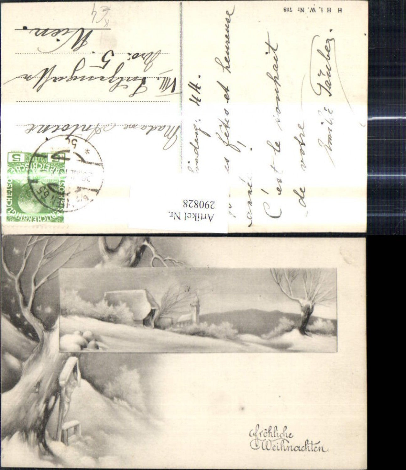 290828, Artist AK Christmas Church House Winter Landscape Tree Wayside Shrine Passepartout