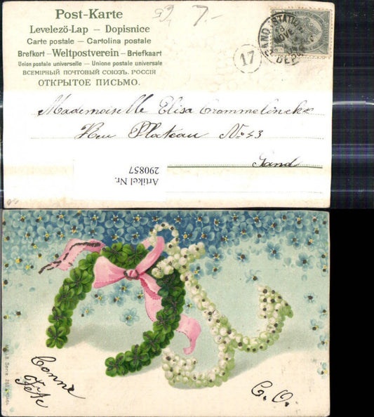 290857,Präge Litho Anker Hufeisen a. Blumen Blüten Schleife Glitzerverzierung