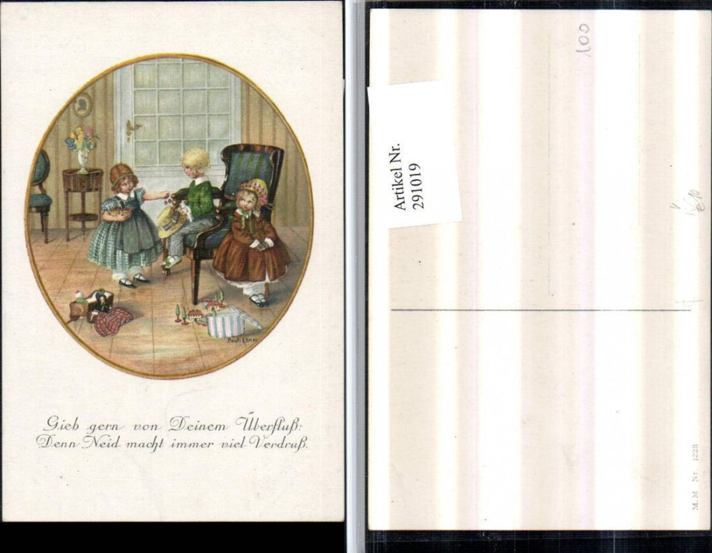 291019,Künstler AK Pauli Ebner Kinder Kleider Hut Spielzeug Puppe Passepartout pub M. Munk 1228