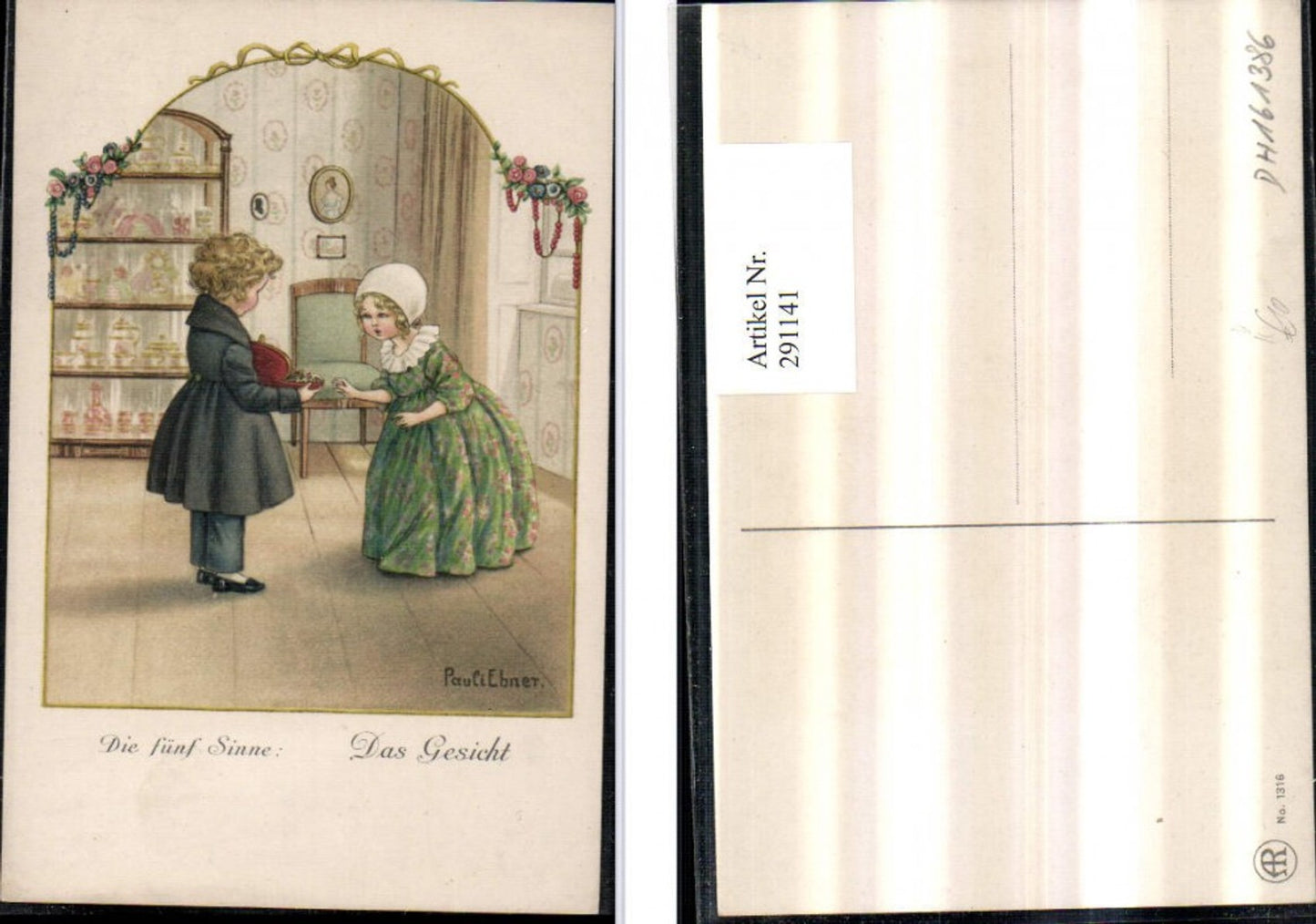 291141,Künstler AK Pauli Ebner Die fünf Sinne Das Gesicht Mädchen Kleid Junge pub August Rökl 1316