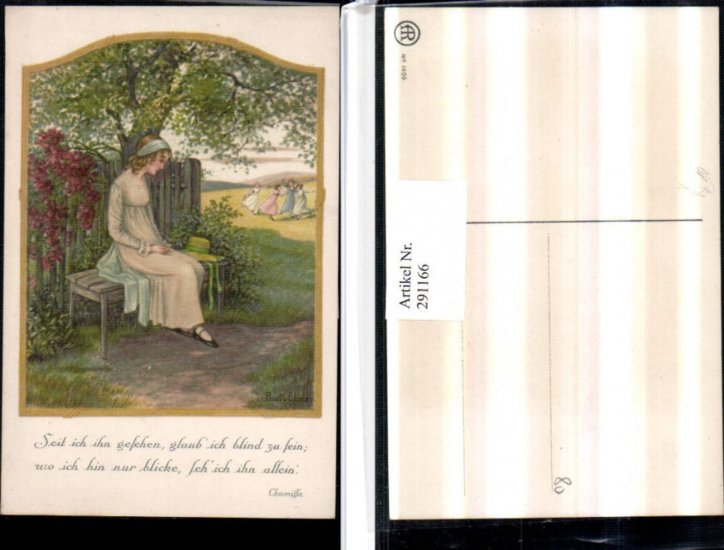 291166,Künstler AK Pauli Ebner Mädchen m. Kleid Sehnsucht Spruch pub August Rökl 1406