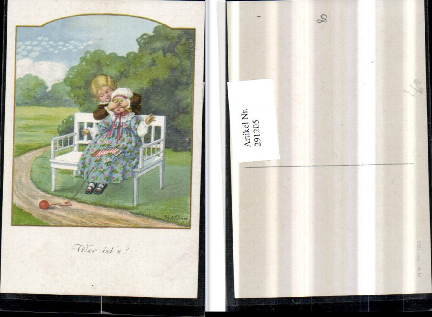 291205,Künstler AK Pauli Ebner Junge Bub hält d. Mädchen Hände vor d. Augen Stricken pub M. Munk 1263
