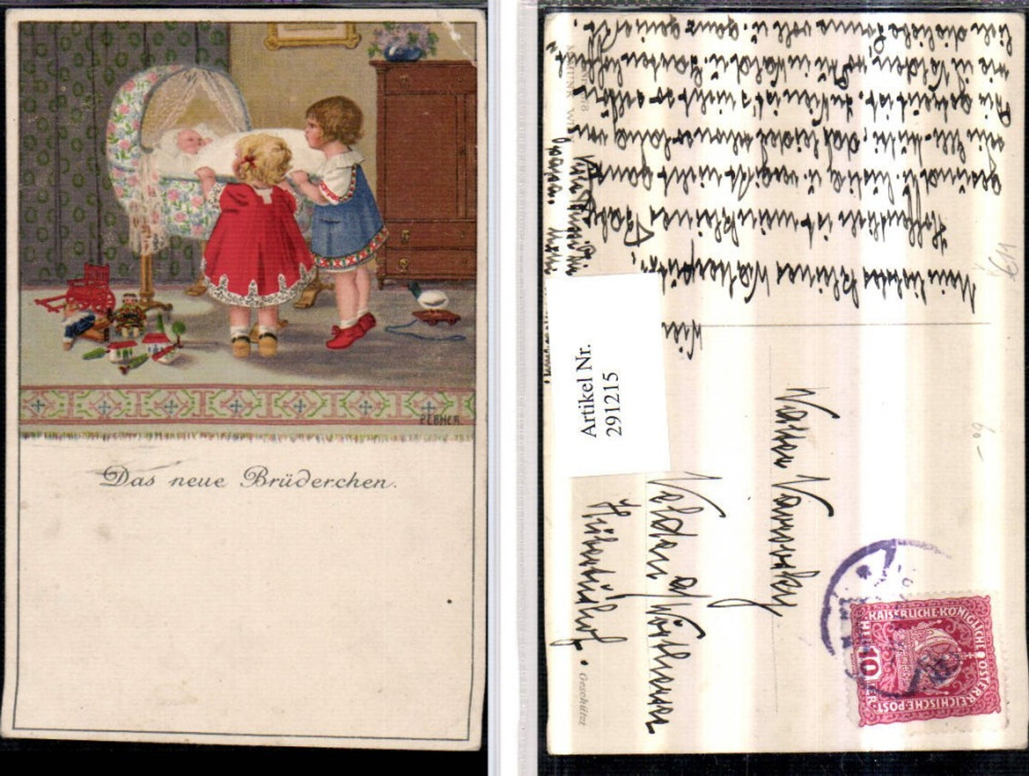 291215,Künstler AK Pauli Ebner Brüderchen Kinder Wiege Baby Spielzeug pub Munk Wien 878