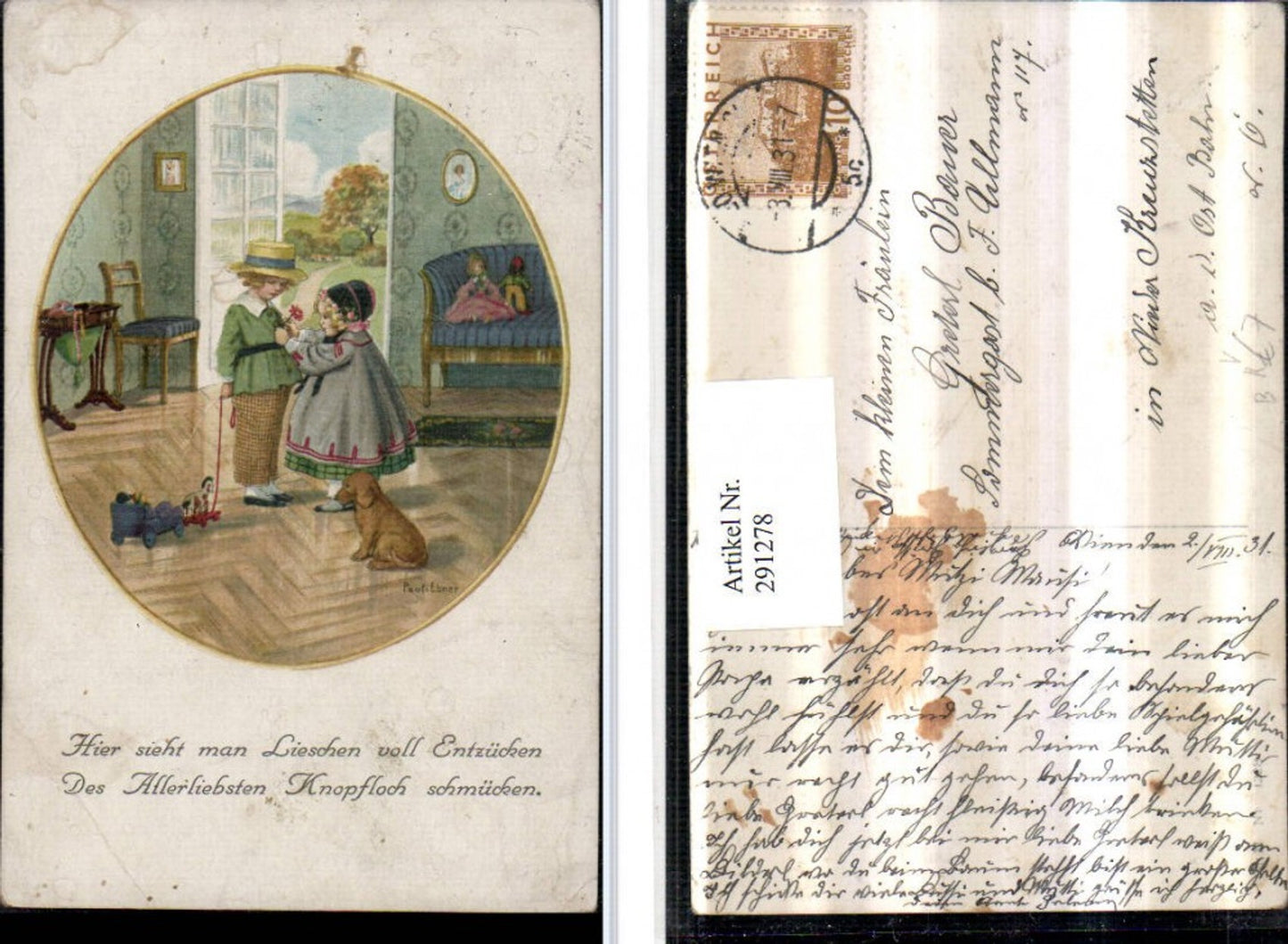 291278,Künstler AK Pauli Ebner Kinder Junge m. Hut Ziehwagen Hund Spruch pub M. Munk 1228