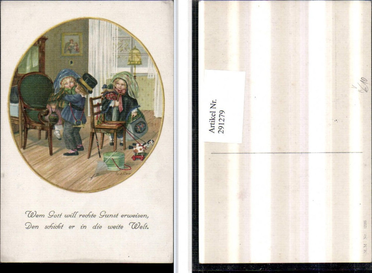 291279,Künstler AK Pauli Ebner Kinder m. Gepäck Tasche Puppen Hut Spruch pub M. Munk 1228