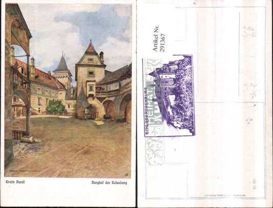 291367,Künstler AK Erwin Pendl Burghof der Rosenburg