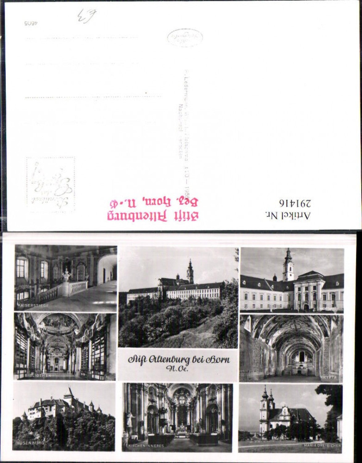 291416,Stift Altenburg b. Horn Kaiserstiege Bibliothek Krypta Rosenburg Maria Dreieichen Mehrbildkarte