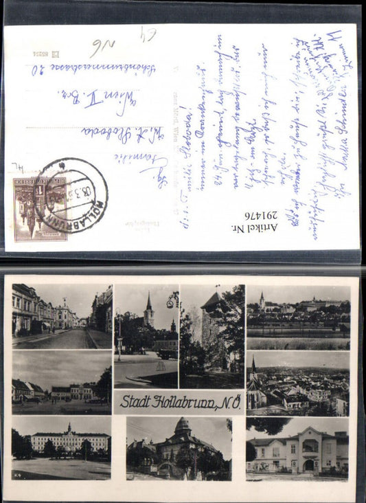 291476,Hollabrunn Totale Kirche Schloss Turm Straßenansicht Mehrbildkarte