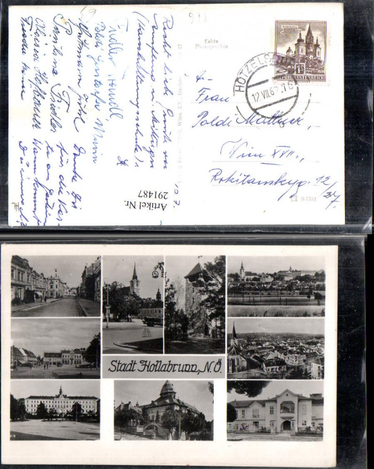 291487,Hollabrunn Totale Kirche Turm Straßenansicht Schloss Mehrbildkarte