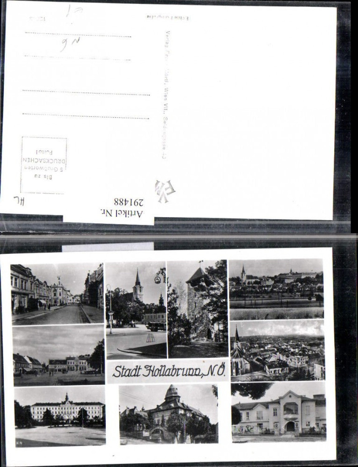 291488,Hollabrunn Totale Kirche Turm Straßenansicht Schloss Mehrbildkarte