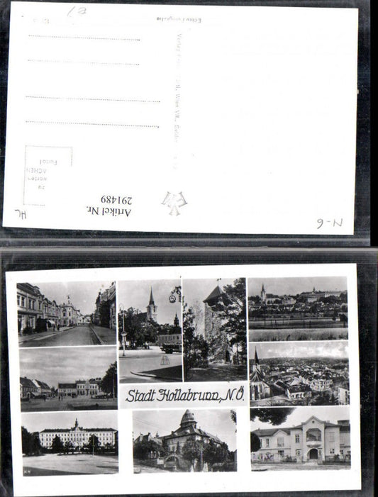 291489,Hollabrunn Totale Kirche Turm Straßenansicht Schloss Mehrbildkarte