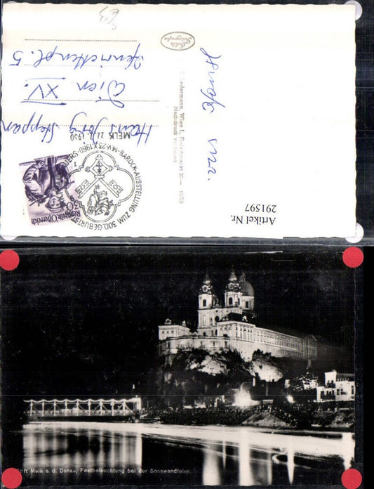 291597,Stift Melk an d. Donau Festbeleuchtung Barock-Ausstellung 300. Geb. Jakob Prandtauer 1960