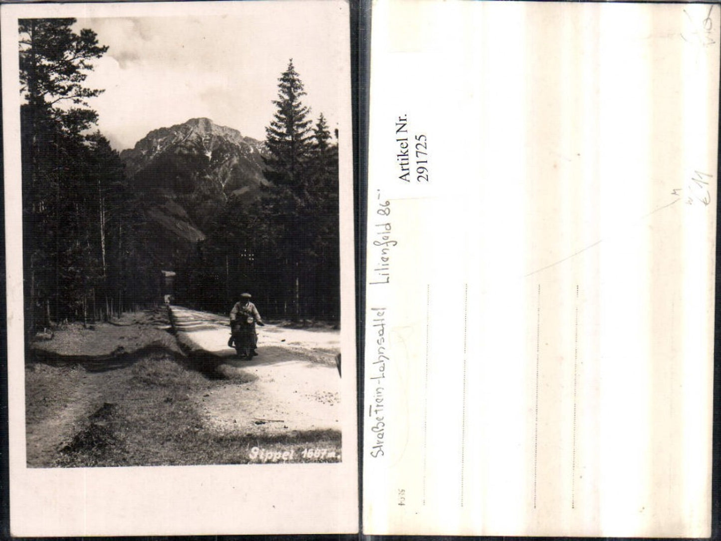 291725,Foto AK Straße Frein – Lehnsattel m. Gippel Bergkulisse Motorrad