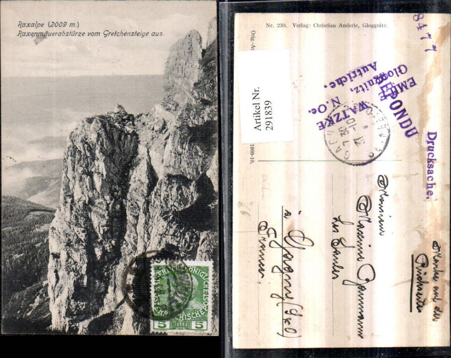 291839,Raxalpe Raxenmäuerabstürze v. Gretchensteig aus b. Reichenau