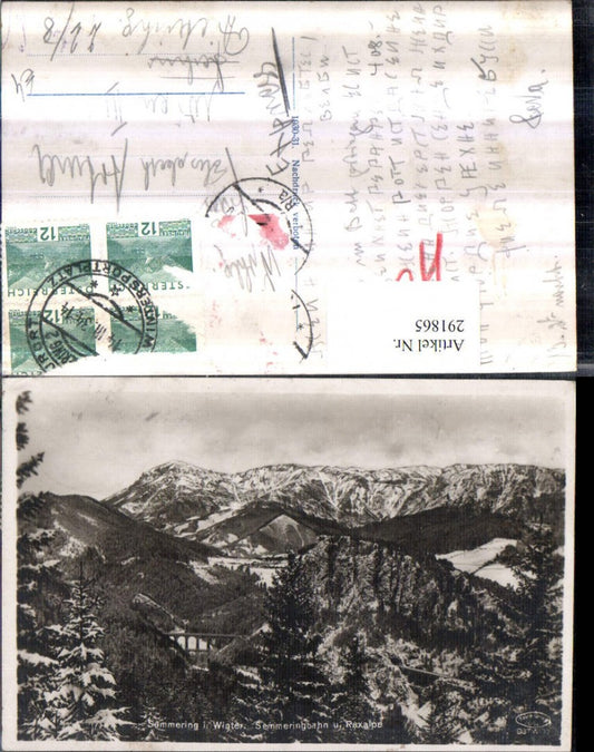 291865,Semmering Semmeringbahn Viadukt u. Raxalpe Bergkulisse Winterbild