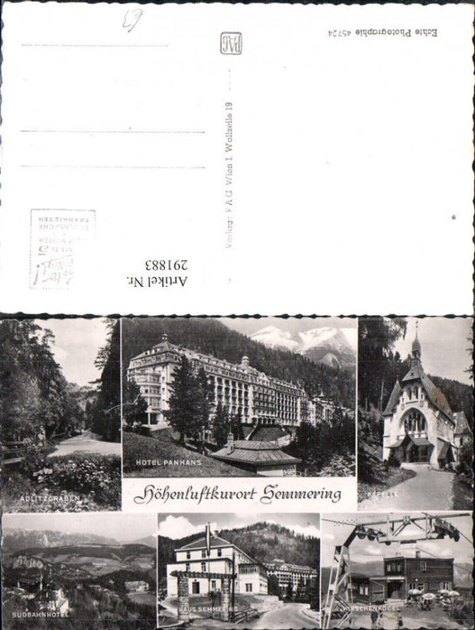 291883,Semmering Hotel Panhans Kapelle Südbahnhotel Hirschenkogel Adlitzgraben Mehrbildkarte
