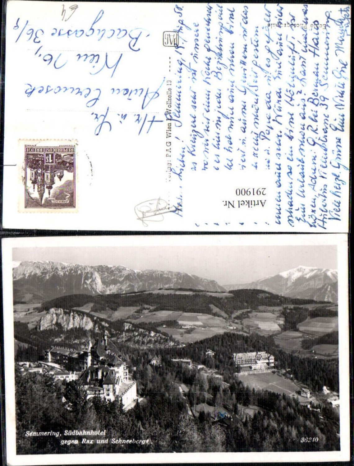 291900,Semmering Südbahnhotel geg. Rax u. Schneeberg Bergkulisse