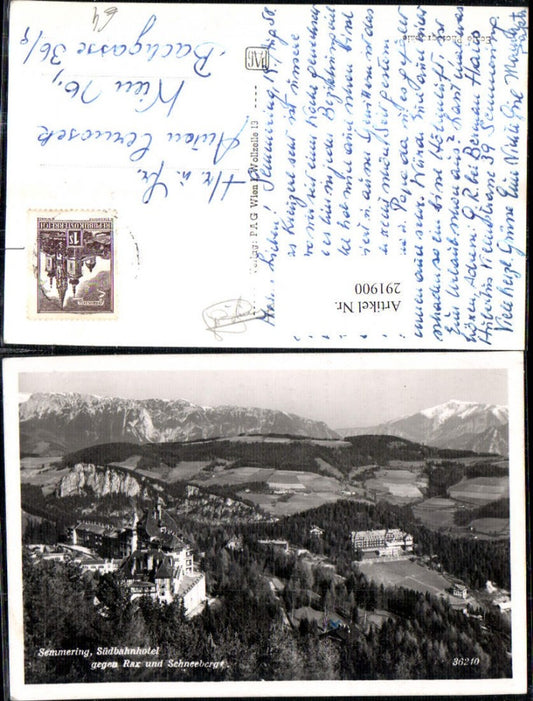 291900,Semmering Südbahnhotel geg. Rax u. Schneeberg Bergkulisse