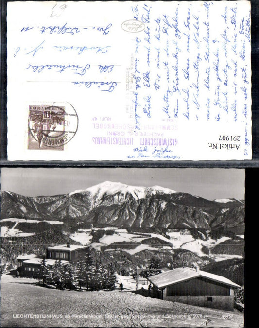 291907,Liechtensteinhaus am Hirschenkogel geg. Semmering u. Schneeberg Bergkulisse Winterbild