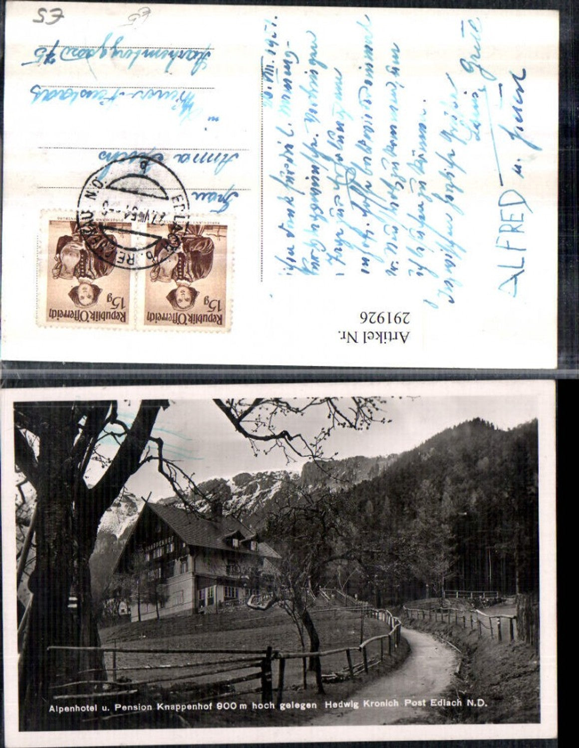 291926,Alpenhotel u. Pension Knappenhof b. Edlach