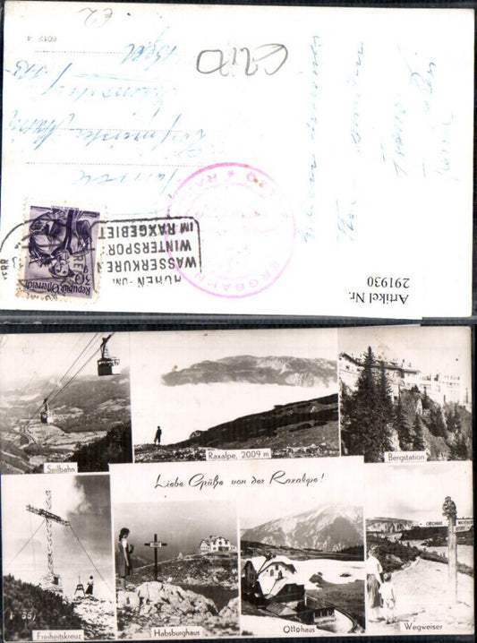 291930,Raxalpe Seilbahn Bergstation Ottohaus Freiheitskreuz Habsburghaus b. Reichenau Mehrbildkarte