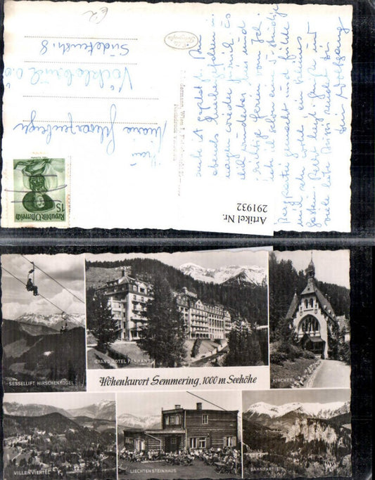 291932,Semmering Villenviertel Liechtensteinhaus Kirche Sessellift Hotel Panhans Mehrbildkarte