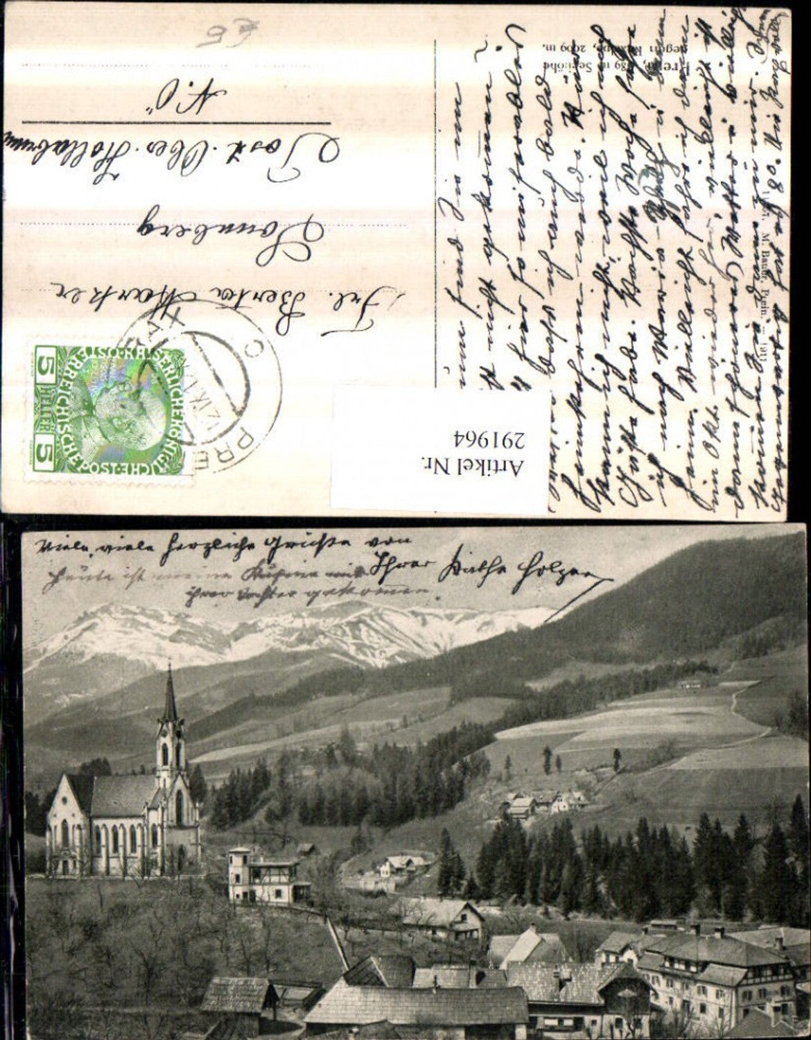 291964,Prein an d. Rax Teilansicht Kirche geg. Rax Bergkulisse