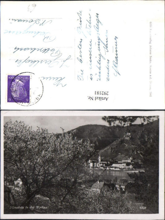 292181,Blick auf Dürnstein in d. Wachau Totale m. Ruine Baumblüte