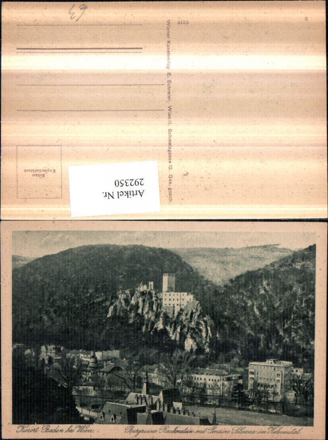 292350,Baden b. Wien Burgruine Rauhenstein m. Pension Silvana im Helenental