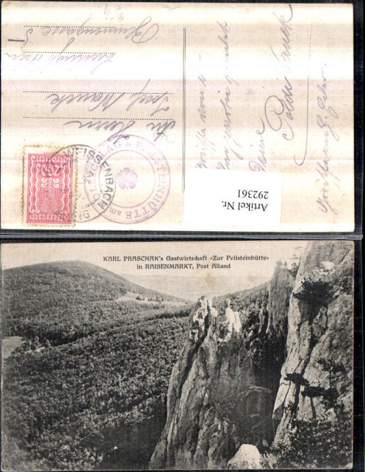 292361,Karl Praschaks Gastwirtschaft zur Peilsteinhütte in Raisenmarkt b. Alland