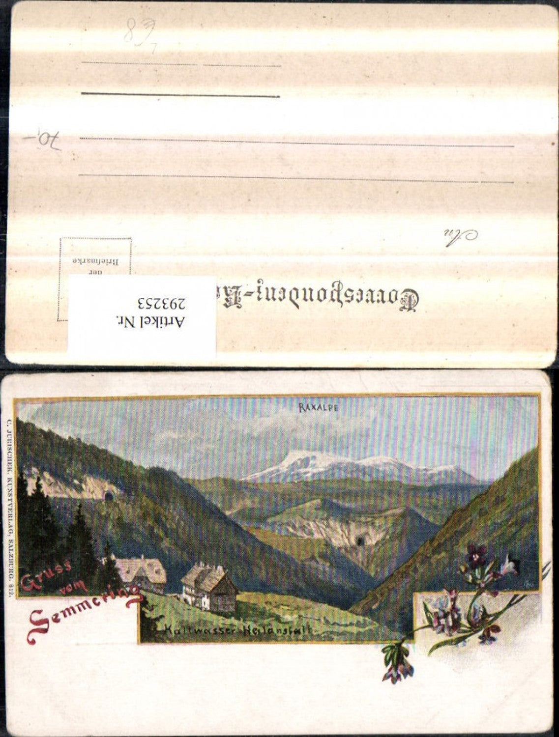 293253,Litho AK Gruß vom Semmering Kaltwasser-Heilanstalt Raxalpe Bergkulisse