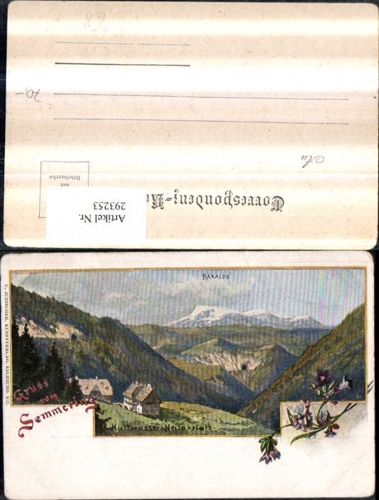 293253,Litho AK Gruß vom Semmering Kaltwasser-Heilanstalt Raxalpe Bergkulisse