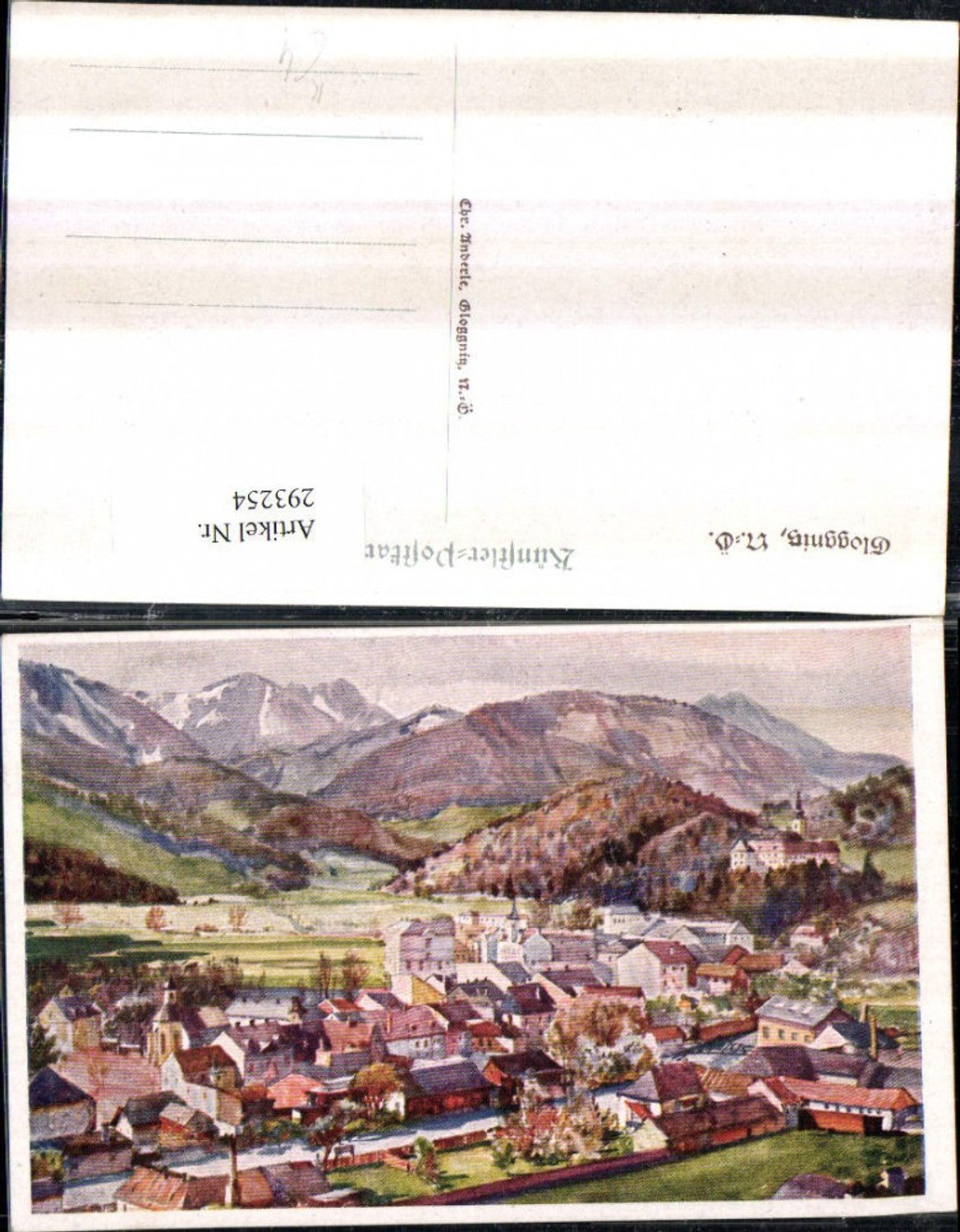 293254,Künstler AK Gloggnitz Totale Bergkulisse