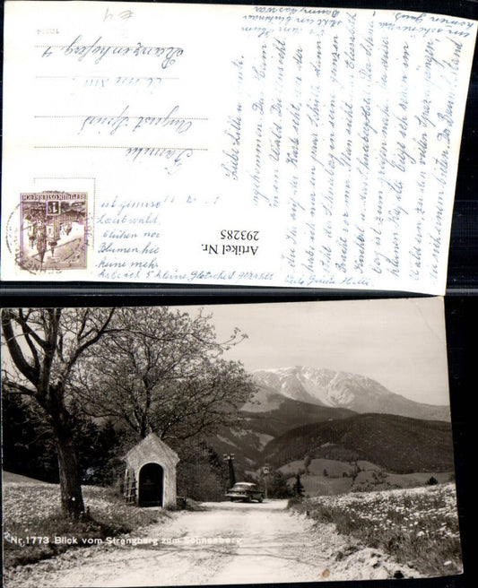 293285,Blick vom Strengberg zum Schneeberg Bergkulisse Kapelle b. Puchberg
