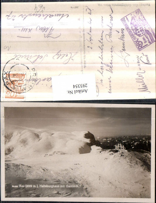 293354,Rax Habsburghaus Berghütte m. Gamseck Winterbild b. Naßwald pub Martin & Mayer 208