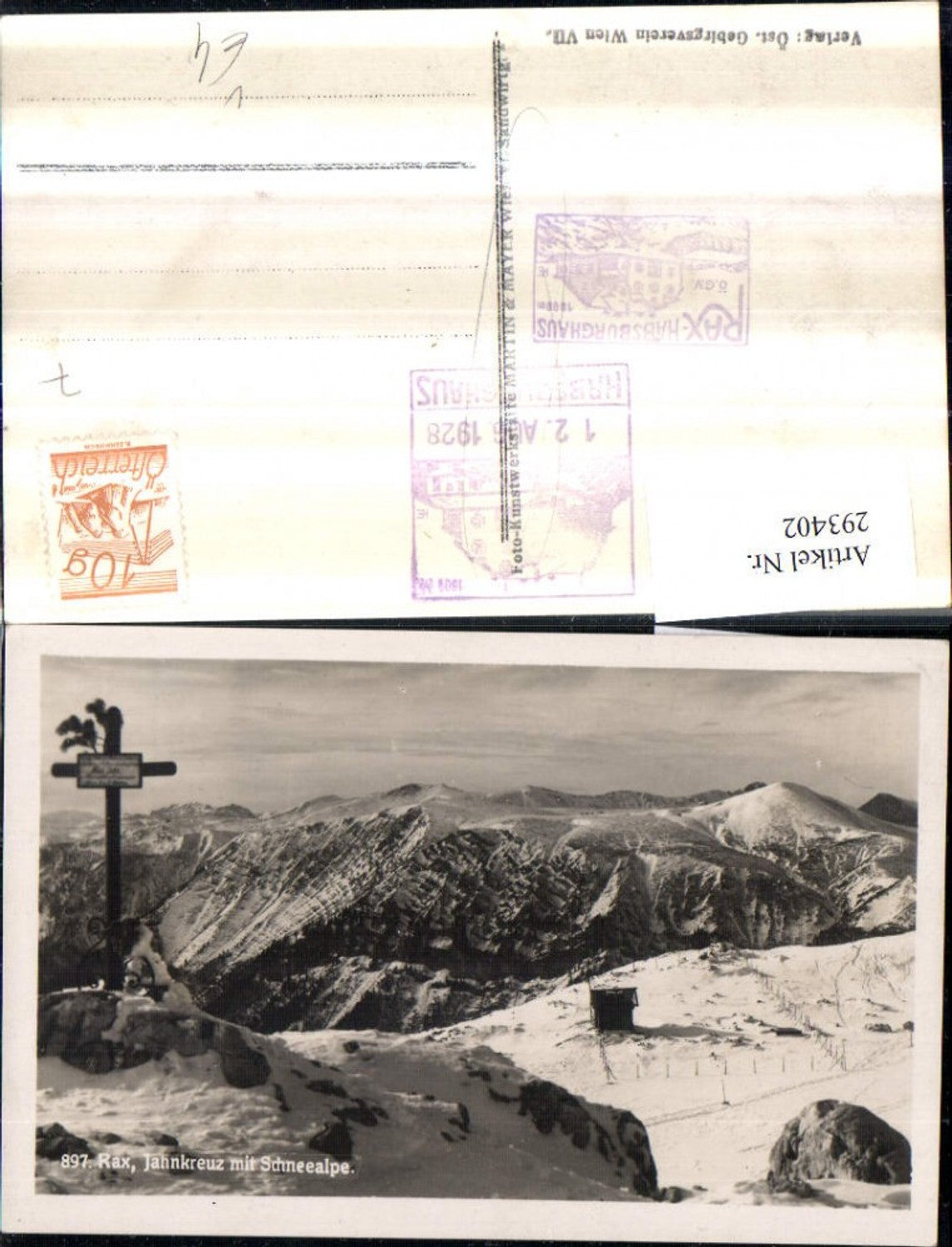 293402,Rax Jahnkreuz m. Schneealpe Bergkulisse Winterbild b. Naßwald pub Martin & Mayer 897
