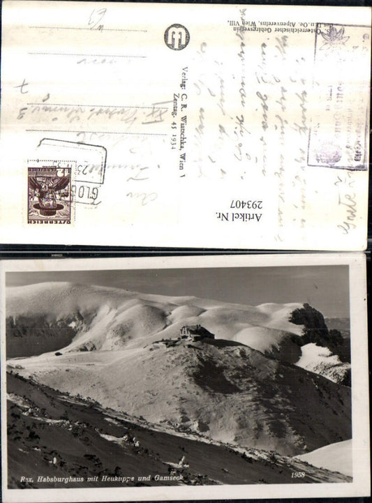 293407,Rax Habsburghaus Berghütte m. Heukuppe u. Gamseck Bergkulisse Winterbild b. Naßwald