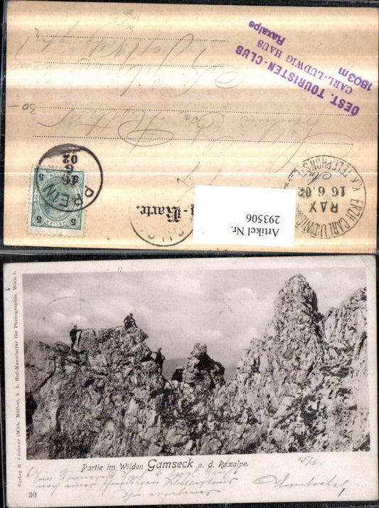 293506,Partie im Wilden Gamseck auf d. Raxalpe Bergsteiger b. Naßwald Schwarzau