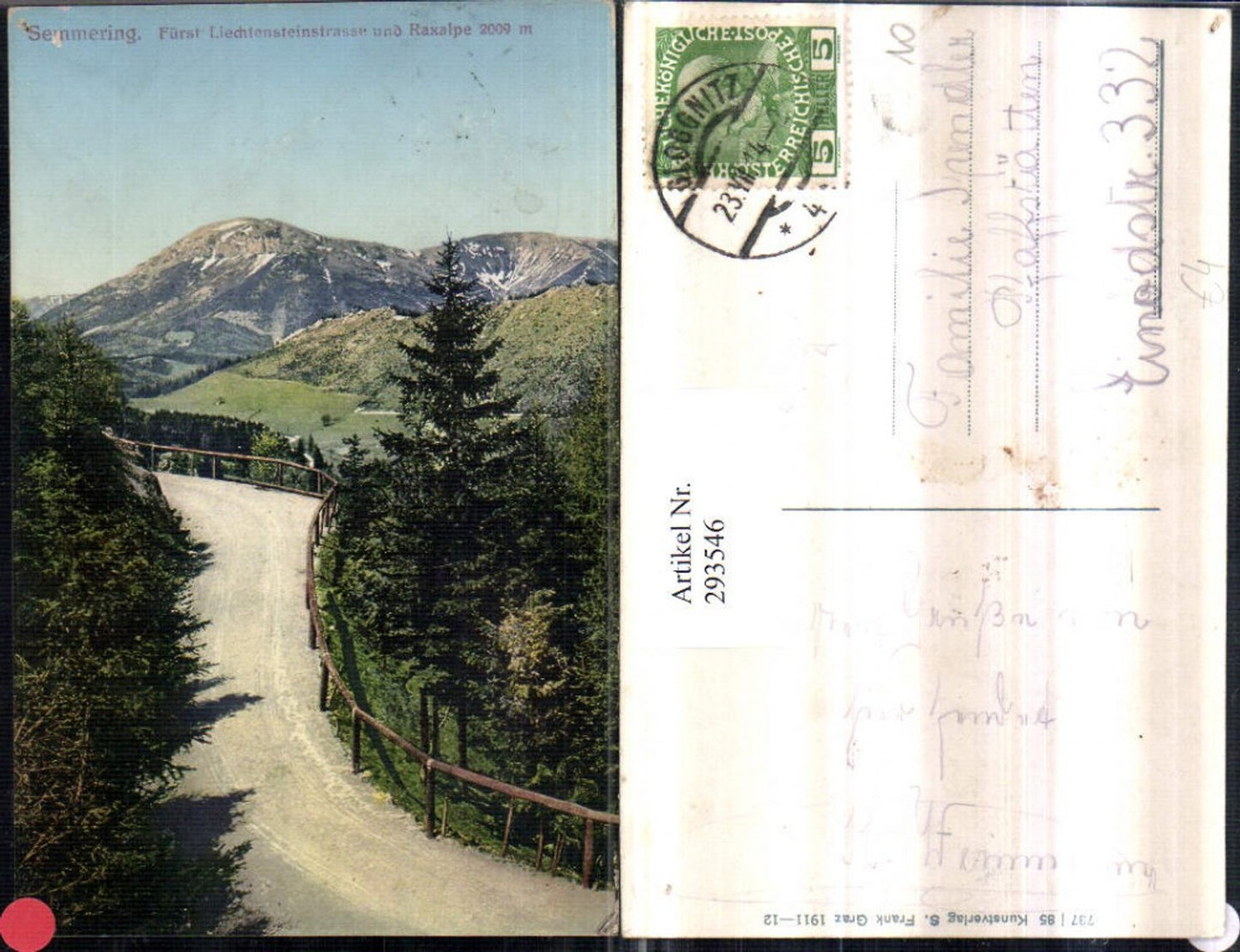 293546,Semmering Fürst Liechtensteinstraße u. Raxalpe Bergkulisse