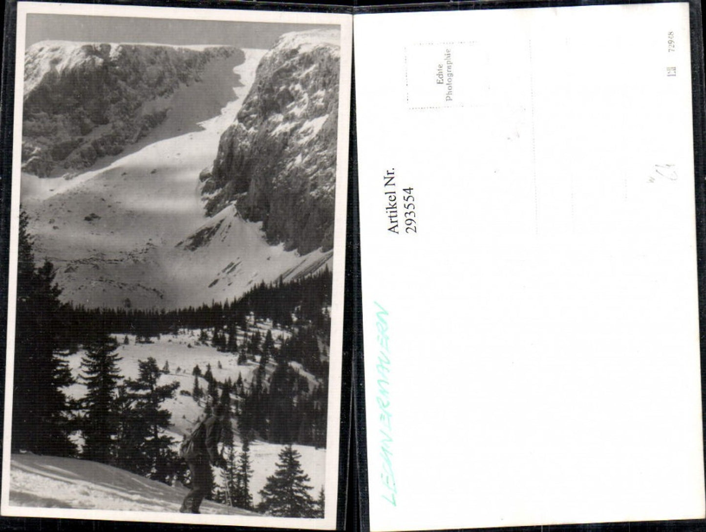 293554,Foto AK Lechnermauern Bergkulisse Winterbild b. Reichenau an d. Rax Skifahrer