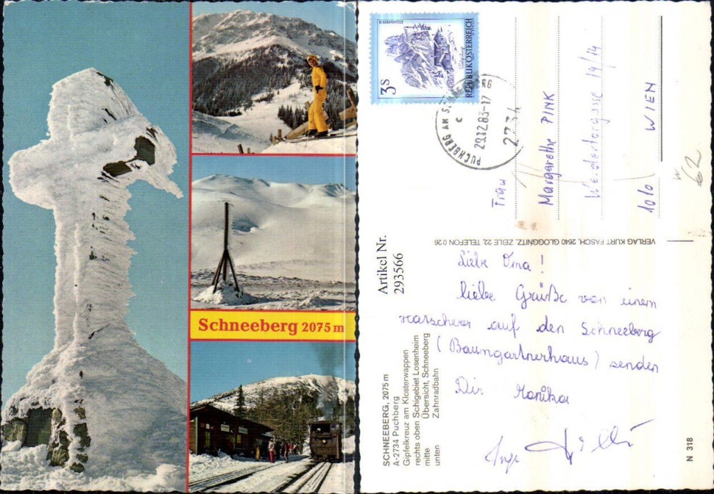 293566,Schneeberg Gipfelkreuz Zahnradbahn Winterbilder b. Puchberg Mehrbildkarte