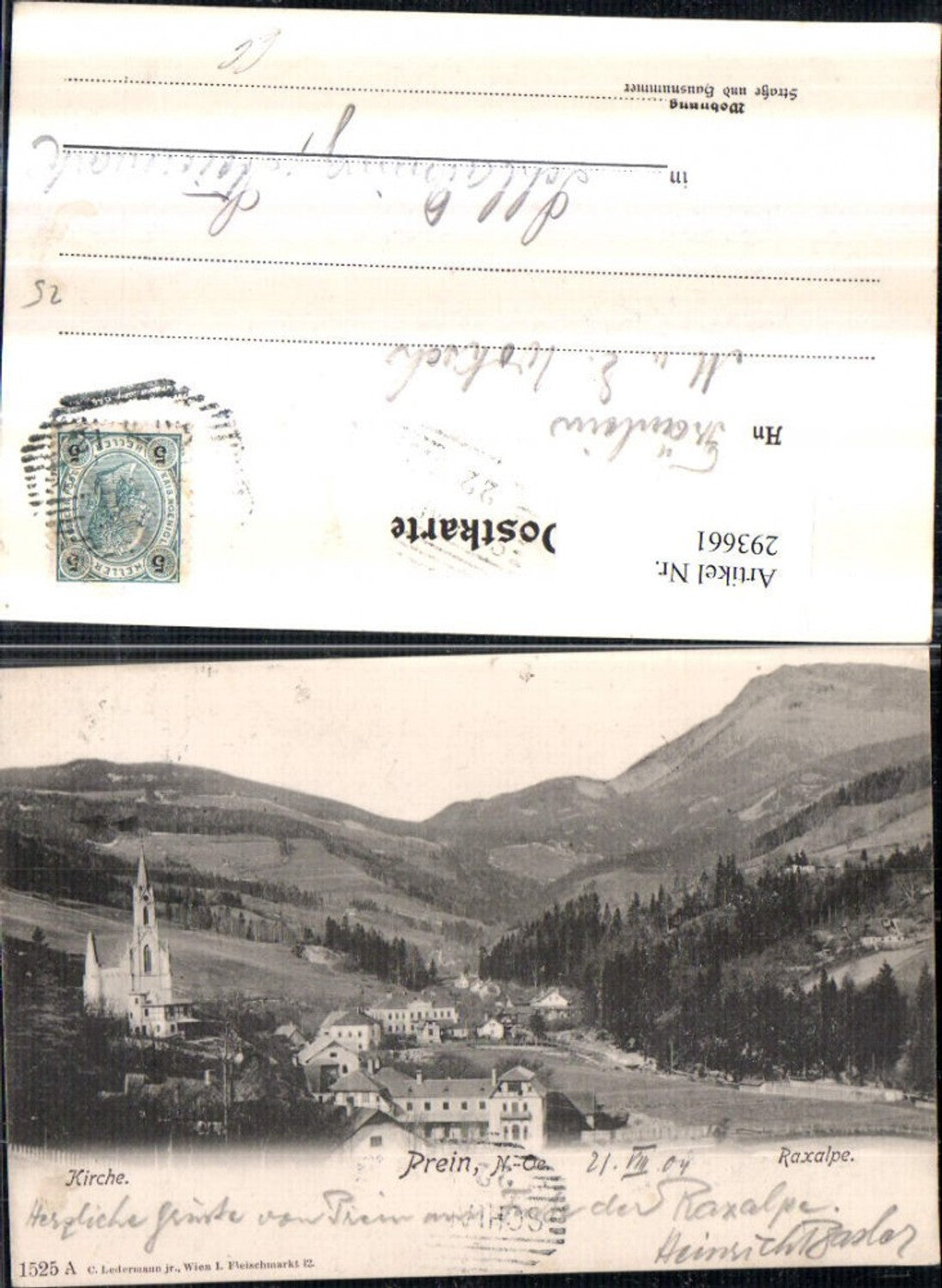293661,Prein an d. Rax Totale Kirche m. Raxalpe Bergkulisse
