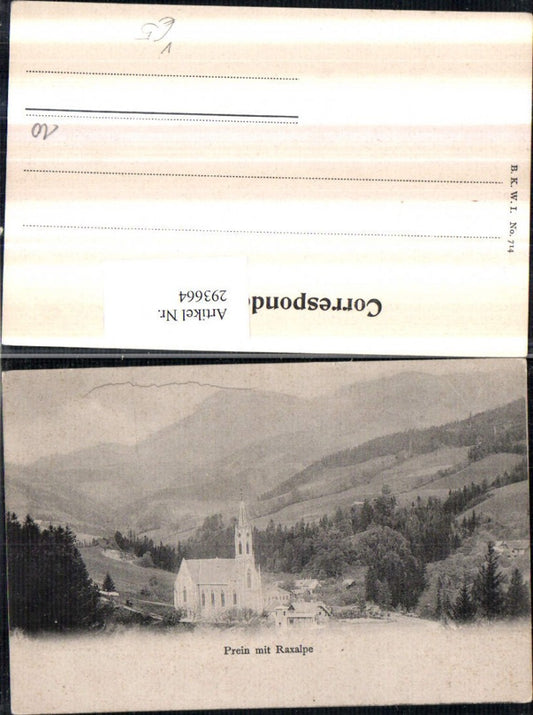 293664,Prein an d. Rax Kirche m. Raxalpe Bergkulisse pub Brüder Kohn B.K.W.I. 714