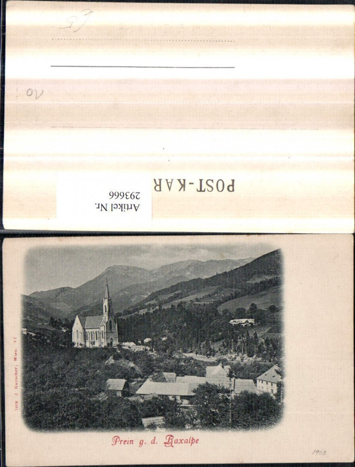 293666,Prein an d. Rax Teilansicht Kirche geg. Raxalpe Bergkulisse