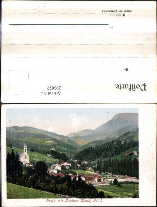 293672,Prein an d. Rax Teilansicht Kirche m. Preiner Wand Bergkulisse