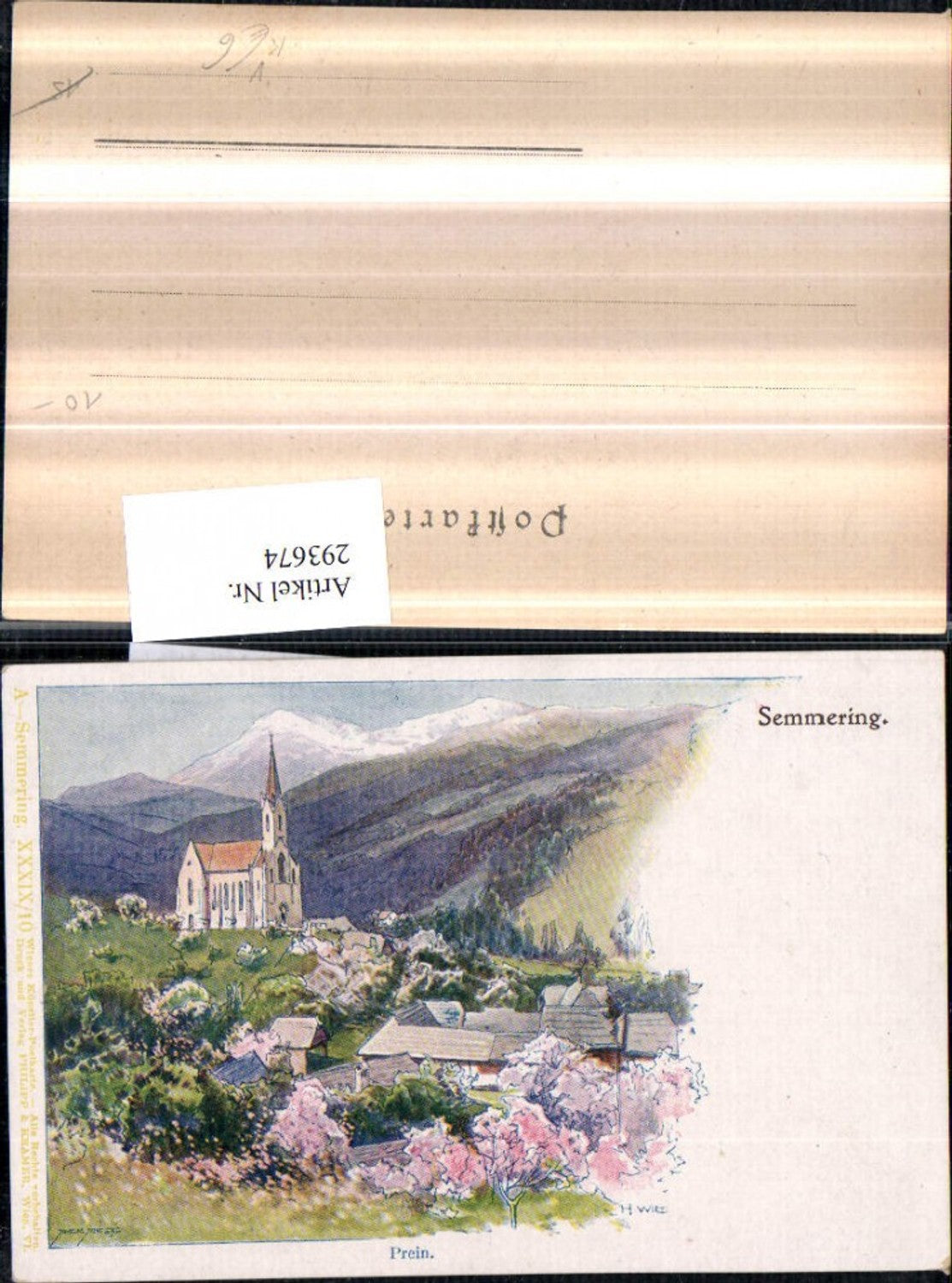 293674,Künstler AK H. Wilt Semmering Prein an d. Rax Kirche Bergkulisse pub Philipp & Kramer