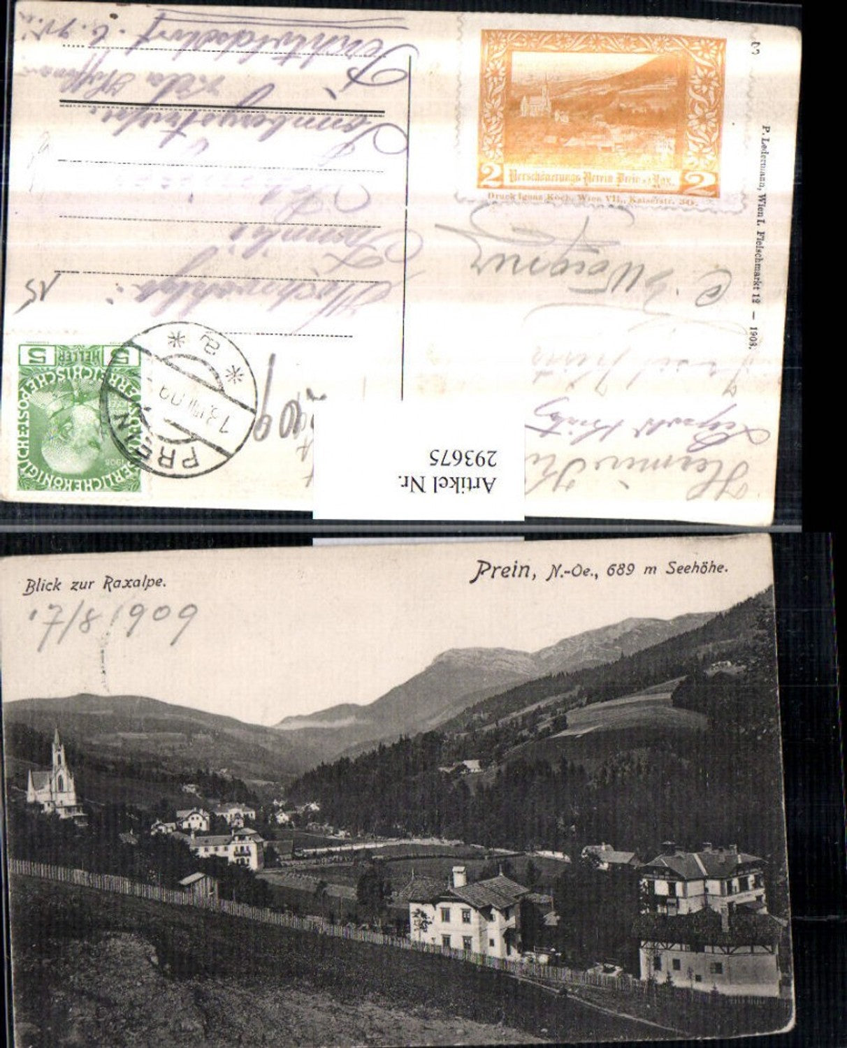 293675,Prein an d. Rax Teilansicht Kirche m. Raxalpe Bergkulisse