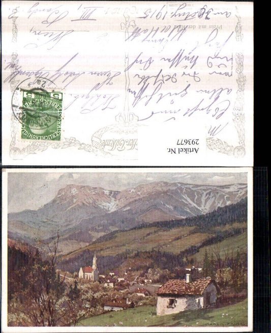 293677,Künstler AK Karl Ludwig Prinz Prein an d. Rax Teilansicht Bergkulisse pub Brüder Kohn 286/3
